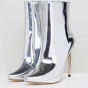 Aldo Loreni Metallic Silver Pointed-Toe Ankle Booties
